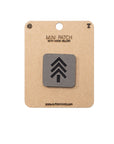 Mini patch with hook and velcro on a cardboard backing with branding information.