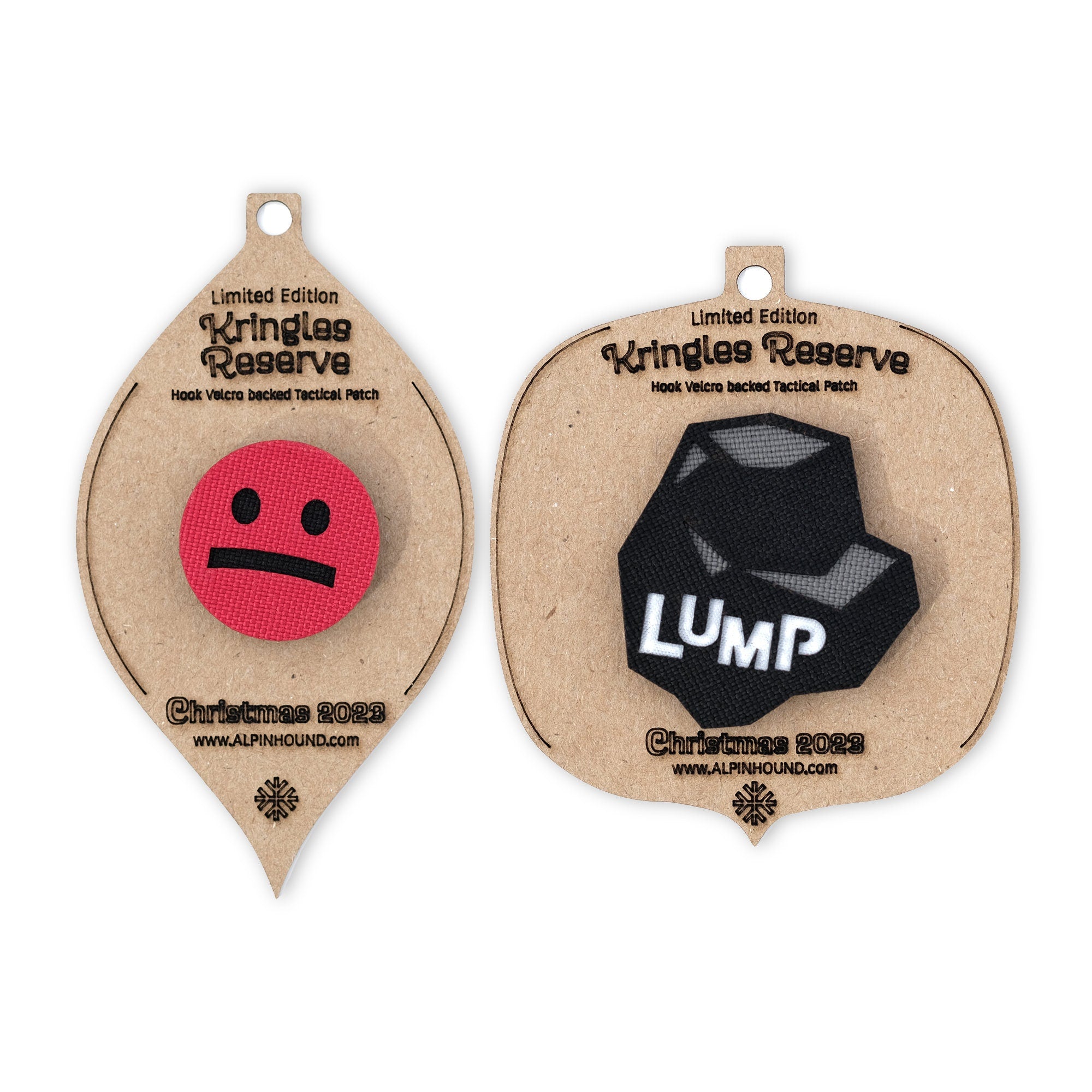 Sad Face and Coal Lump Tactical Patch Christmas Ornament Set