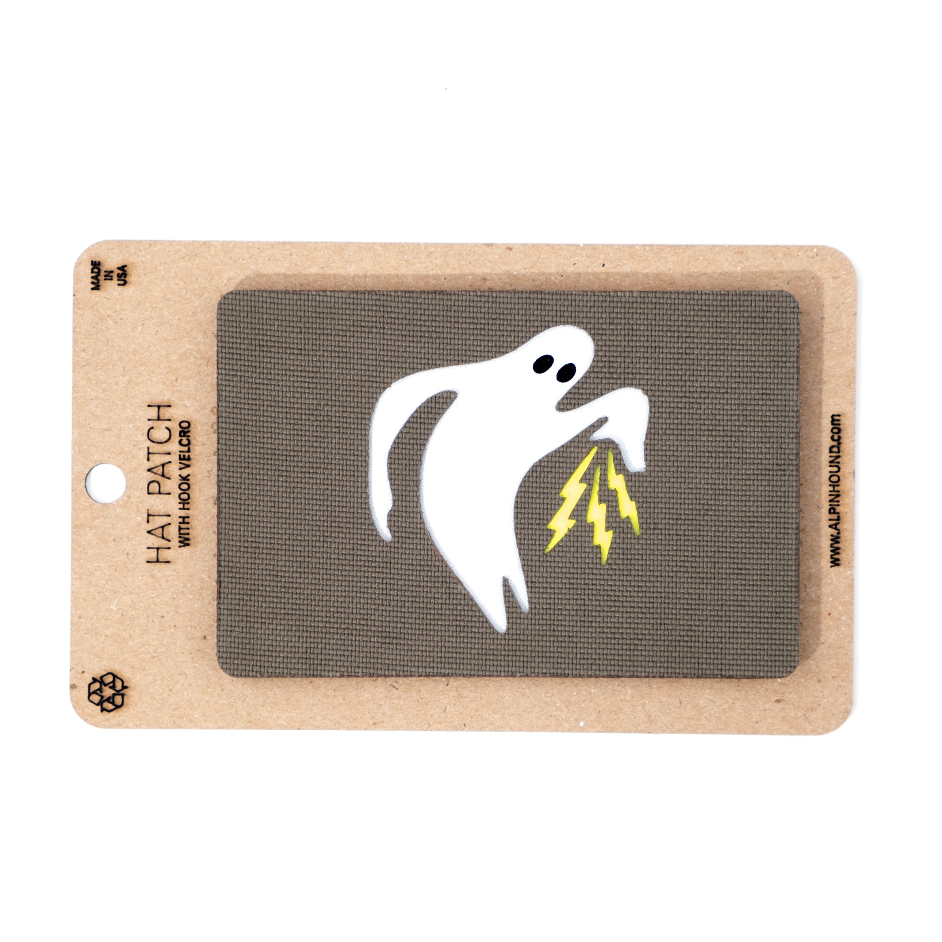 Hat patch with ghost design on a cardboard backing