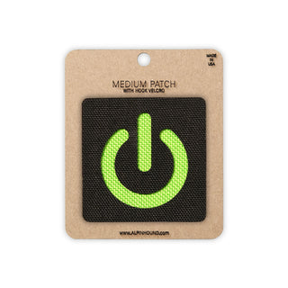 Power on symbol tactical patch 2x2 black neon green 500D Cordura morale patch hook velcro