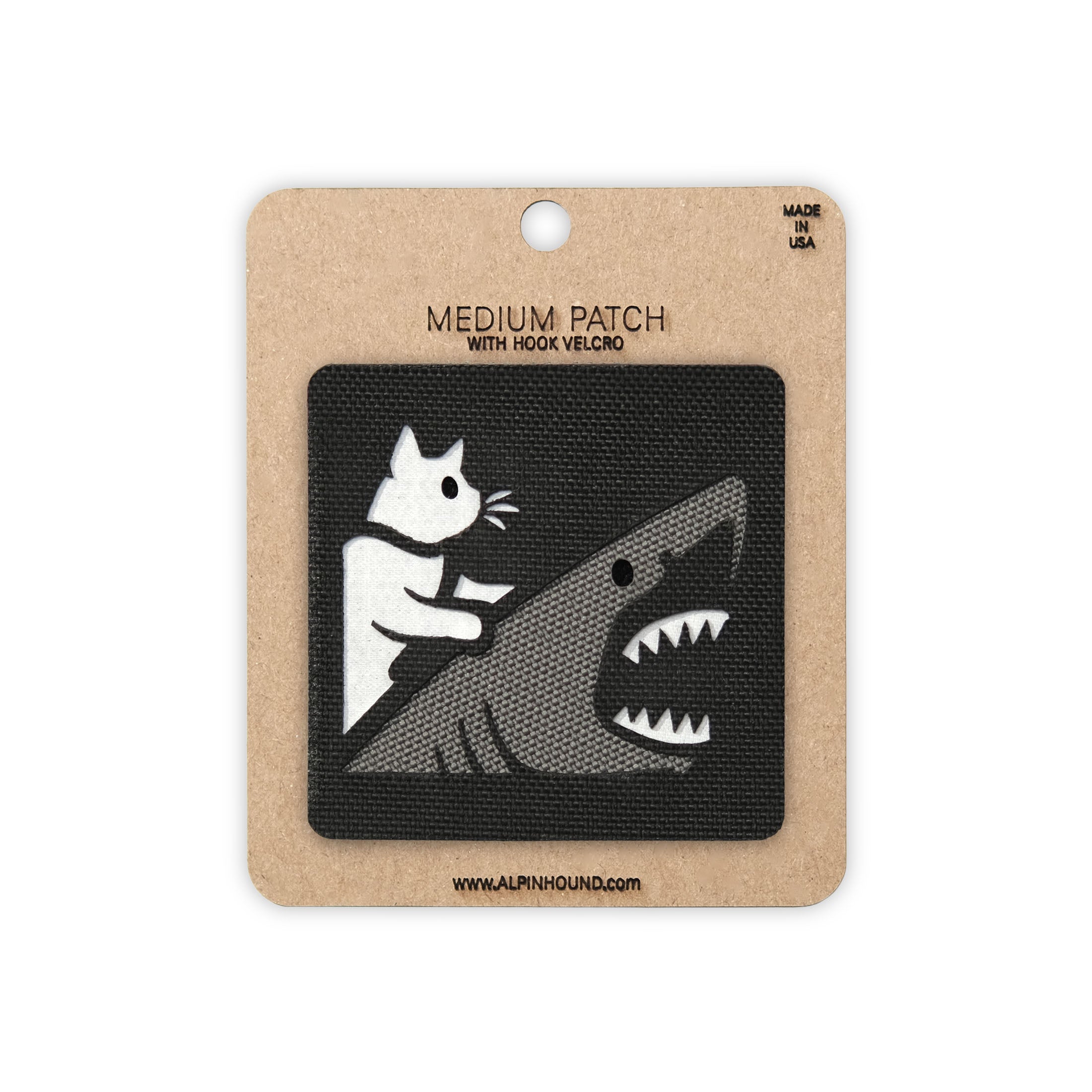 Cat Riding a Great White Shark Tactical Patch 2X2 Cordura Morale Patch by Alpinhound Supply