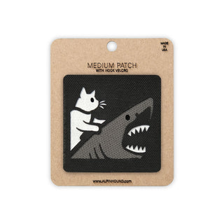 Cat Riding a Great White Shark Tactical Patch 2X2 Cordura Morale Patch