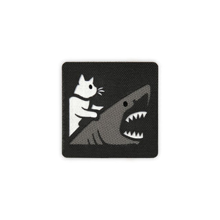 Cat Riding a Great White Shark Tactical Patch 2X2 Cordura Morale Patch