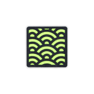 Seigaiha wave patch 2x2 black neon green solo shot