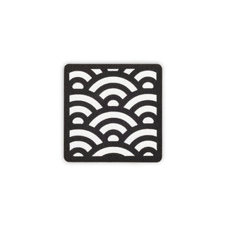 Seigaiha wave patch 2x2 black reflective silver solo shot