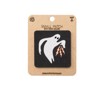 Ghost patch with lightning bolt on a black background, attached to a cardboard backing with 'Alpinhound' branding.