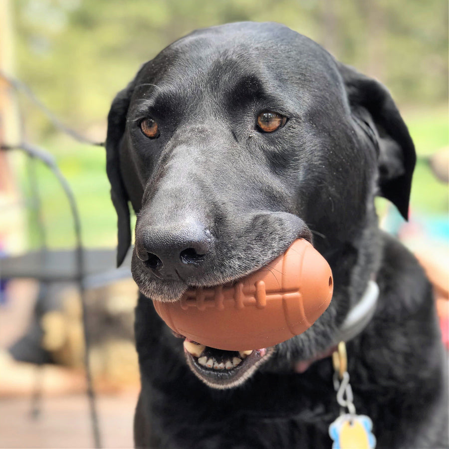 MKB Football Durable Rubber Chew Toy and Treat Dispenser - Large - Brown