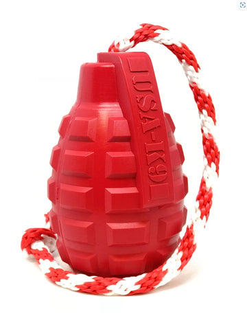 USA-K9 Grenade Durable Rubber Chew Toy, Treat Dispenser, Reward Toy, Tug Toy, and Retrieving Toy