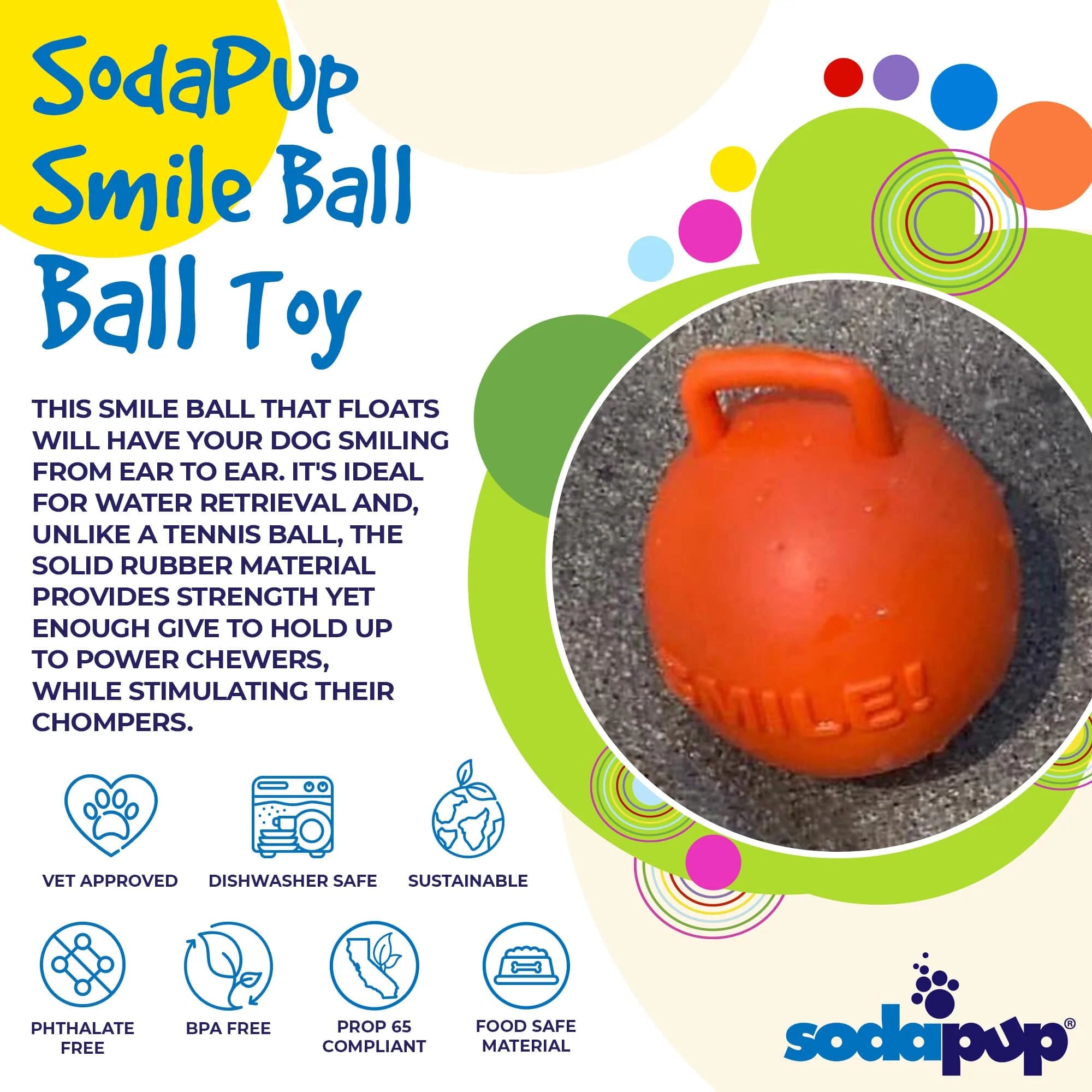 SP Smile Ball Ultra haltbares Kauspielzeug aus synthetischem Gummi und schwimmendes Apportierspielzeug