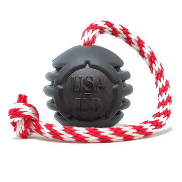 USA-K9 Magnum Black Stars And Stripes Ultra Durable Rubber Chew Toy, Reward Toy, Tug Toy And Retrieving Toy