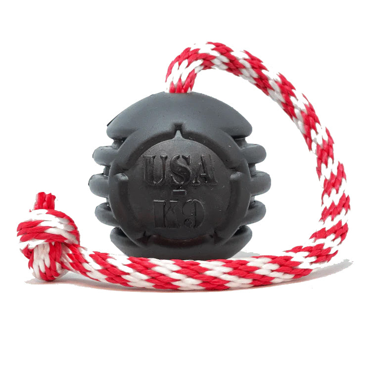 USA-K9 Magnum Black Stars And Stripes Ultra Durable Rubber Chew Toy, Reward Toy, Tug Toy And Retrieving Toy